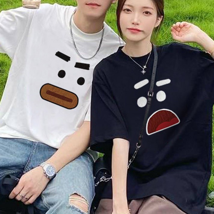 이노뱅크 귀여운 커플 남녀공용 반팔 라운드 티셔츠 INO485A