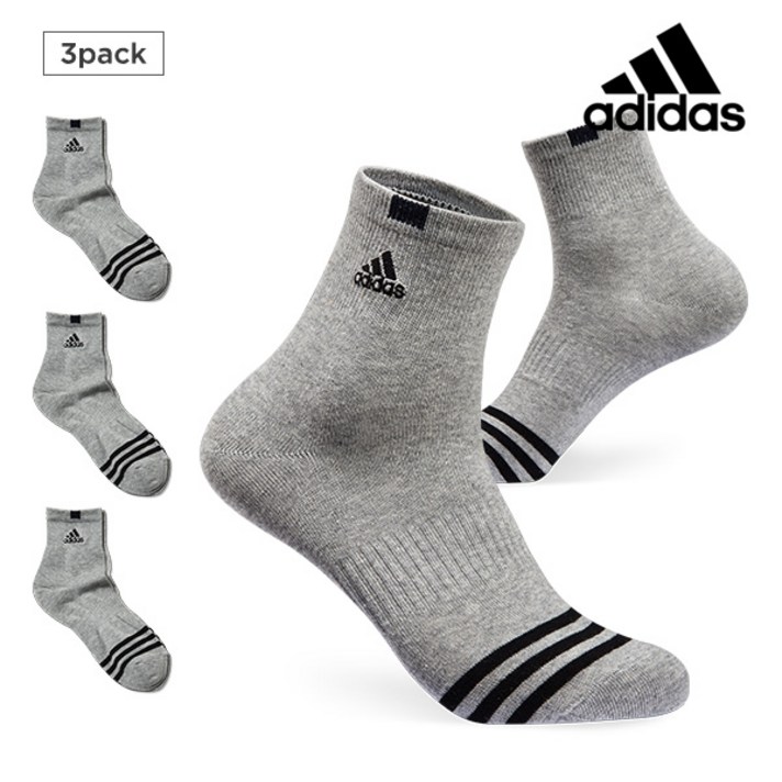 (국내생산)아디다스 남성 퍼포먼스 앞삼선 중목양말 3족세트 그레이, 3족세트_GY