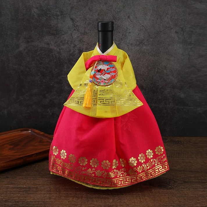 한복 와인커버 술병주머니 와인케이스 외국인선물 인형한복 인테리어소품, 노랑빨강실크 치마, 1개