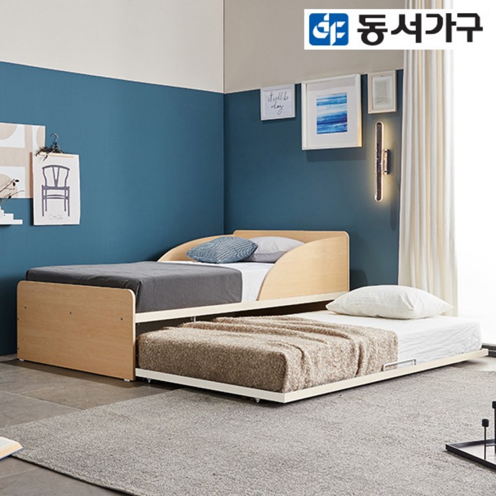 동서가구 하버드 슈퍼싱글 공간활용 2단 슬라이딩 침대 SS+SS 프레임 DF640455, 아이보리+오크