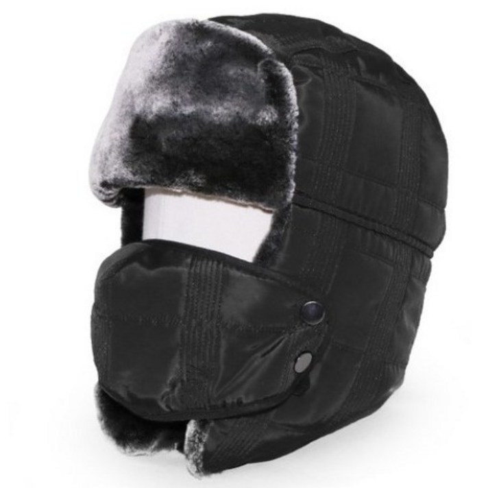 베이직엠 겨울 방한모 블럭체크 마스크 탈부착