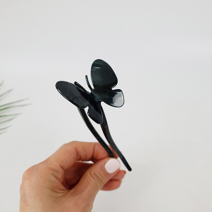 프랑스핀 호피 투톤 버터플라이 12.5 cm U자 올림머리 뒤꽂이 유자 헤어비녀