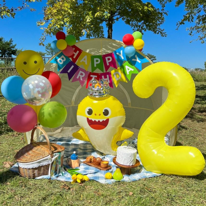 아기상어 생일풍선 두돌생일상 생일파티세트, 레인보우
