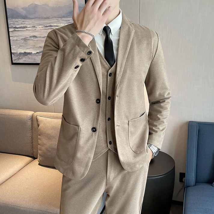 캐주얼 양복 남자 한판 트렌드 모직은 작은 양복 추동 가후 모직 트렌치코트 싱글 남성복 세 벌