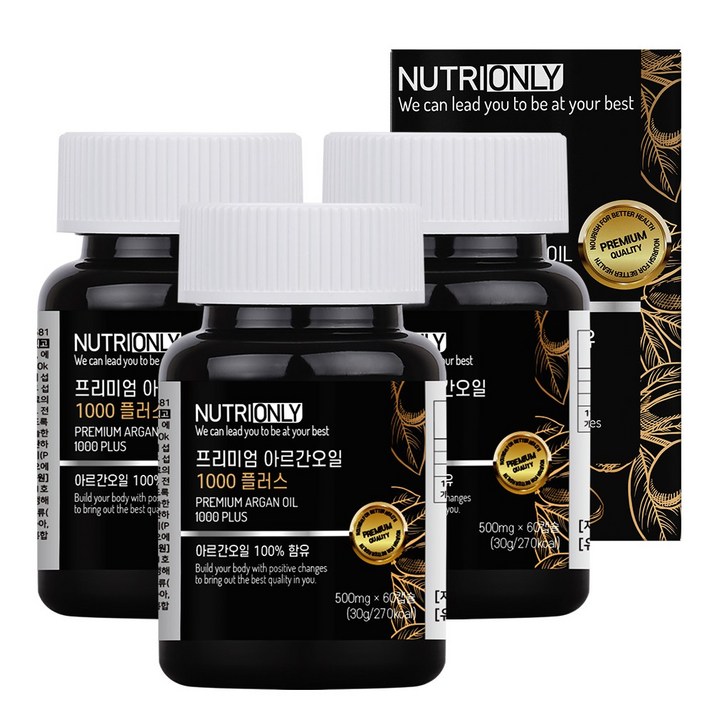 뉴트리온리 프리미엄 아르간오일 1000 플러스, 3개, 500mg/30g/60캡슐