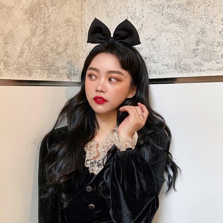 동화 속 백설공주 리본머리띠 왕리본 헤어밴드 (블랙/레드)