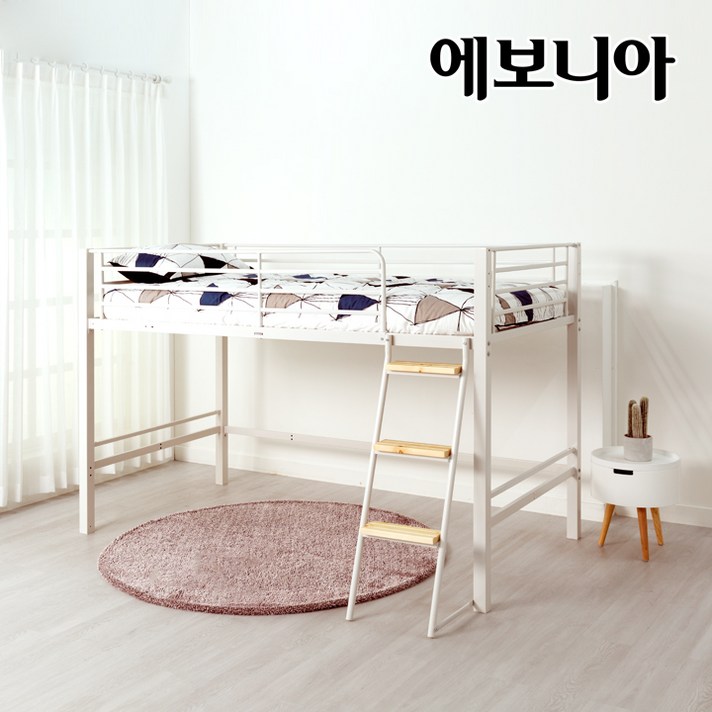 [11조 즉시할인쿠폰]에보니아 럭키 좌식 철재벙커침대+미니포켓매트, 화이트_매트포함