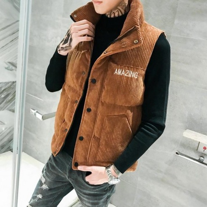 kirahosi 포근 패딩 조끼 루즈 슬림 숏 베스트 남자 패션 478호+덧신증정 Vvq9ek8