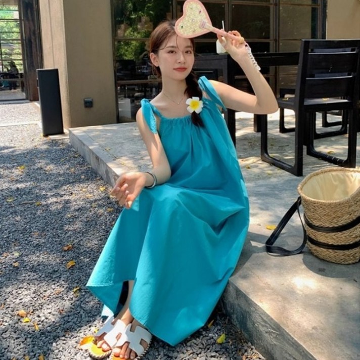 Bahn,2컬러 나나 민소매 셔링 오버핏 원피스