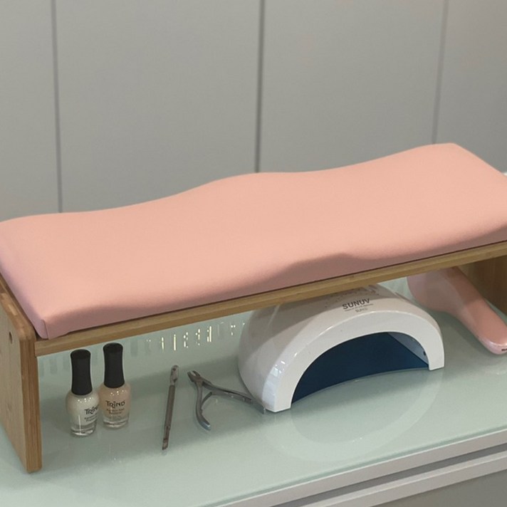 카라 네일 손목 받침대 테이블 시술대 대나무 원목+탈부착 상판쿠션 세트, 02.핑크SET, 상판추가안함