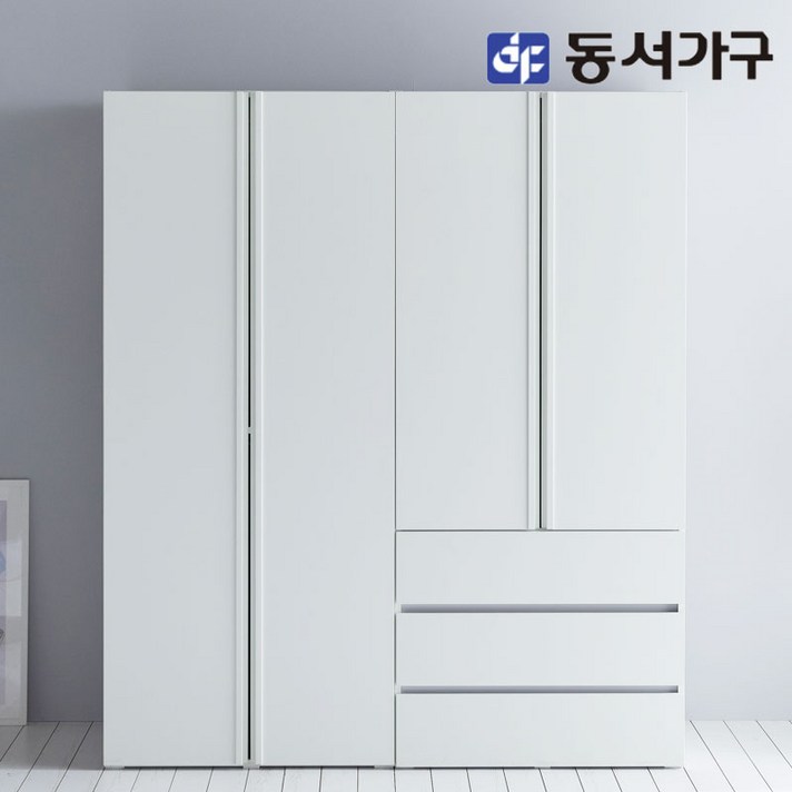 동서가구 소이 스테디 1600 옷장세트 3단 서랍형 YUR012, 화이트