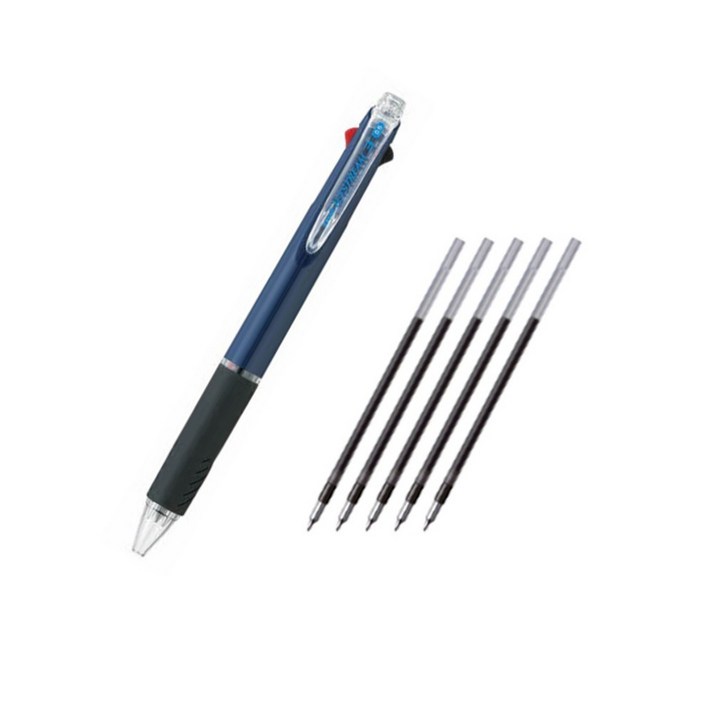 유니 제트스트림 3색볼펜 0.5mm + 리필심 0.5mm 블랙 5p, 네이비, 1세트