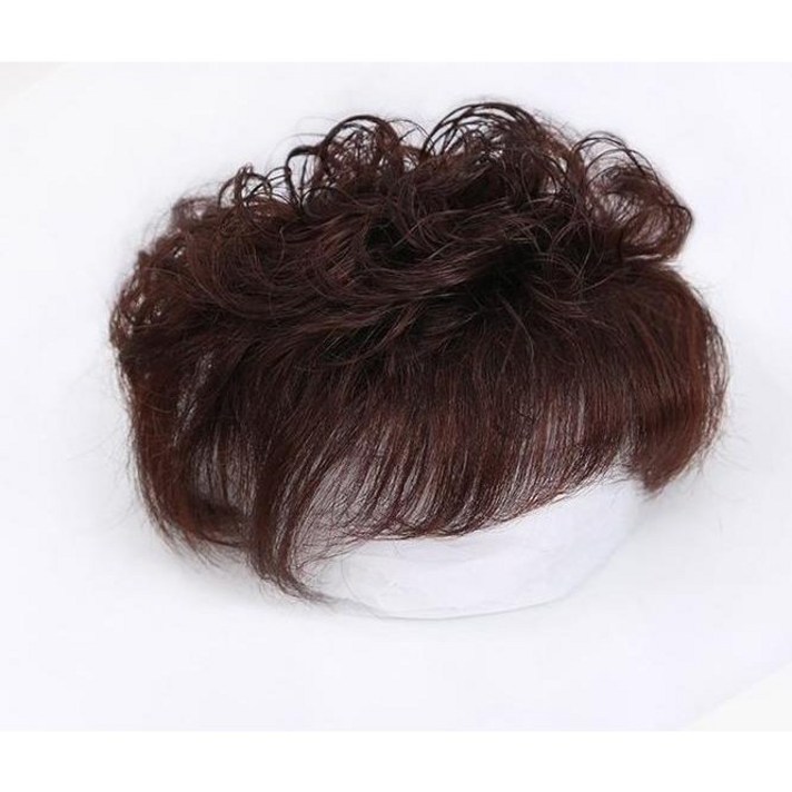 부분가발 오버헤드 여자정수리가발 여성 짧은곱슬 진짜머리, 1개, 내추럴 블랙 [14 x 15]