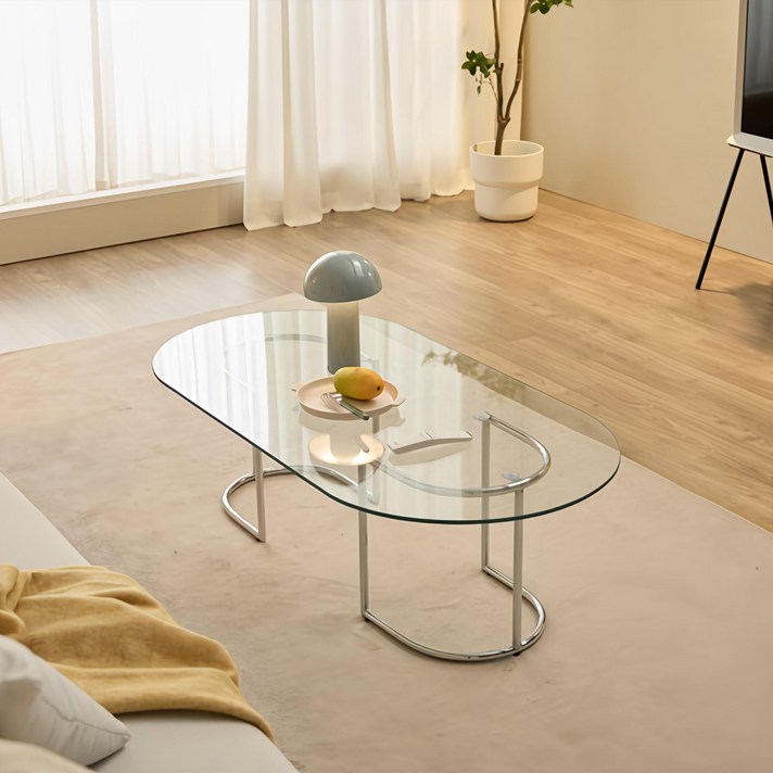 방문설치 클린 강화유리 거실테이블 타원형 소파테이블 1000 1200 2size