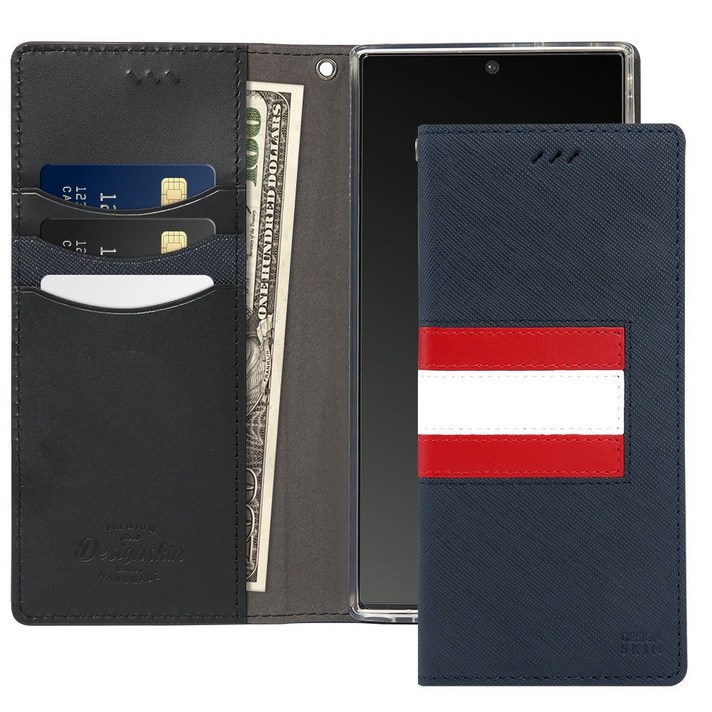 갤럭시 S24플러스울트라 믹스레더 베이직 스트라이프 지갑케이스네이비