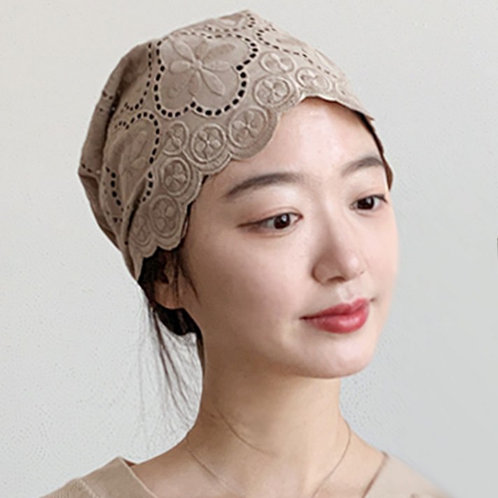 이코마켓 고급 자수 클로바 순면 두건 여성비니 중년여성모자 엄마모자 할머니 헤어두건 얇은두건 봄 여름 가을 겨울