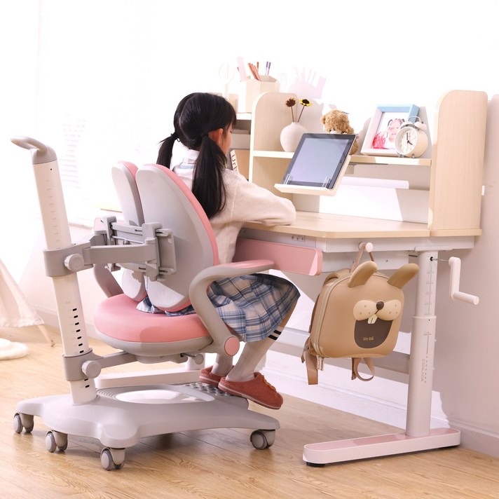  에스메라다 어린이 초등학생 바른자세 높이조절 책상 의자 세트 기본형, 핑크 세트 
