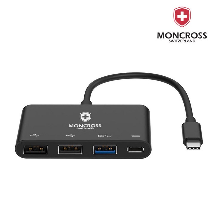 몽크로스 C타입 멀티허브 스마트폰 태블릿 3USB+C 동시충전 고속충전 키보드마우스, 몽크로스 C타입 4포트허브 MSHUB-C3U-블랙