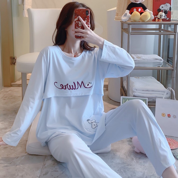 수유복 산후조리복 여름얇은스타일 분만후 순면 오버사이즈 통기성 땀흡수 6월 7월분 수유 임산부 여름, 파란 글자g, Lml