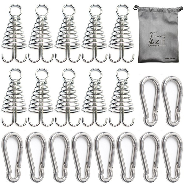 캠핑 아지트 탄소강CARBON STEEL 강철 비너 6호 10P  스프링 오징어 데크팩 10P  방수 주머니, 1개
