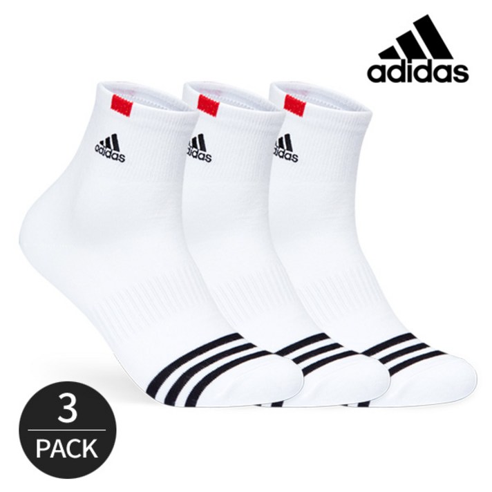 (국내생산)ADIDAS 아디다스 남성용 스포츠양말 앞삼선 중목양말 3족세트 화이트, FREE