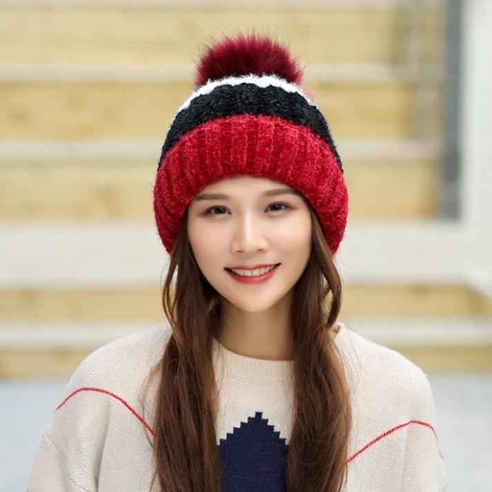 여성 방울 털모자 겨울 방한 품품이 방울 비니 니트 모자 안감기모 스키모자