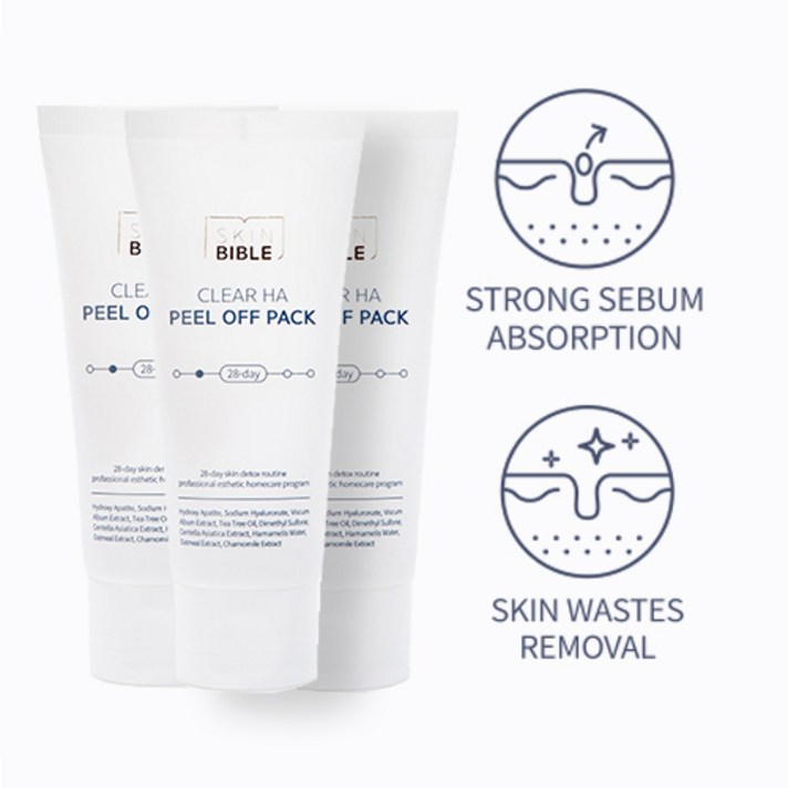 스킨바이블 클리어 HA 필오프팩 100ml 피지 각질 모공 블랙헤드 화이트헤드 제거 에스테틱 홈케어 제품, 3개