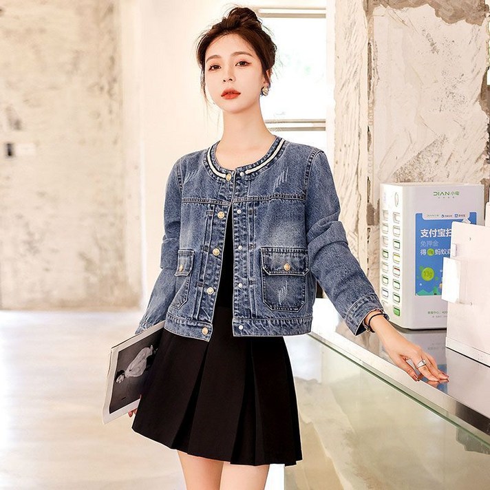라오농 여성의 봄과 가을 짧은 캐주얼 데님 재킷 +02YdELL