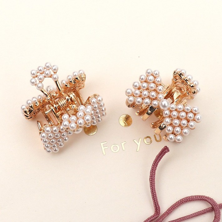 코욜하우키 [당일무배] 진주 리본 미니 집게핀 세트 메탈 앞머리 여성 집게핀 소형 2p