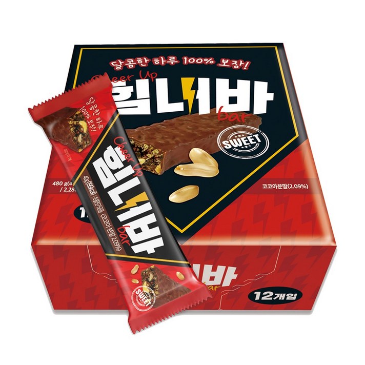 초콜릿 선물 등산 사무실 간식 크런치 곡물 초코바 40g 12개입, 480g 