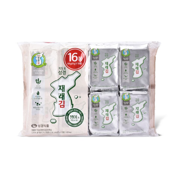 지도표 성경김 재래식탁김 16봉, 16개, 단품