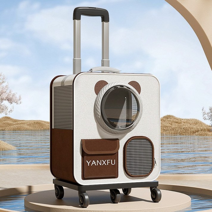 BYOU 5륜 반려견 캐리어 4in1 멀티 접이식 고양이 강아지 겸용 여행 가방, 1개, 밀크브라운