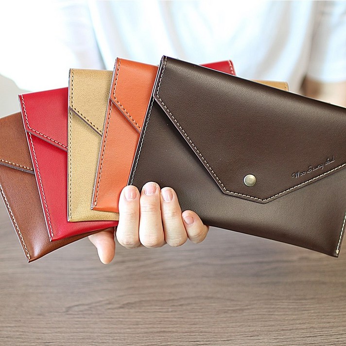 모두샵 수제 천연 가죽 통장지갑 통장케이스 이니셜각인가능, 필기체(파크에비뉴체), 다크브라운