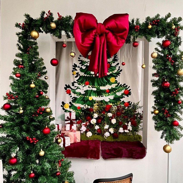 크리스마스 트리 테이블 벽 문틀 난간 소품 장식 크리스마스 리스 오너먼트, gree, 1개