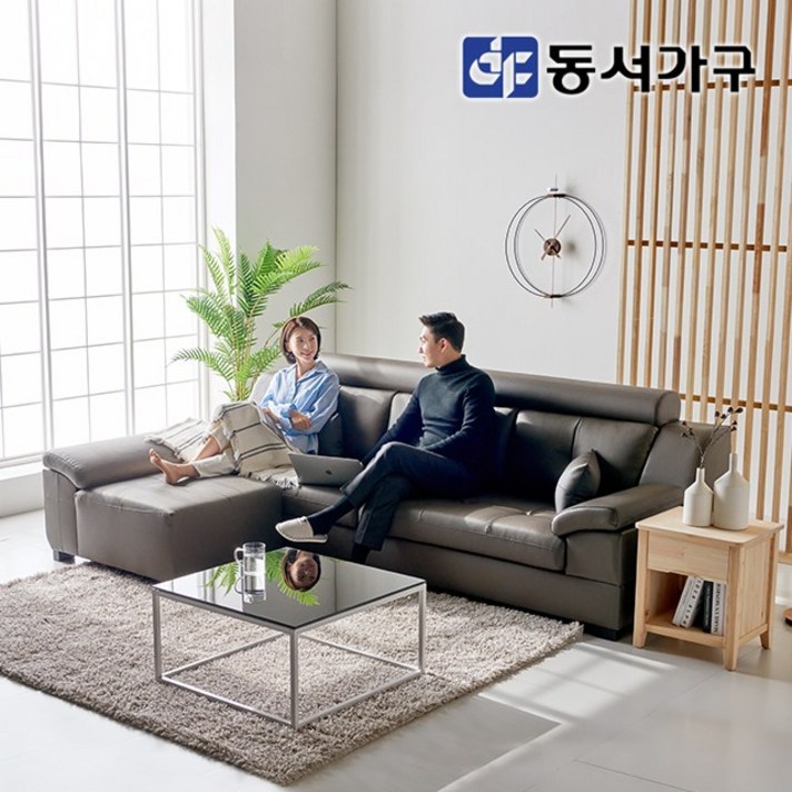 동서가구 프라임 천연가죽 3.5인용 쇼파 DF636746, 카키그레이
