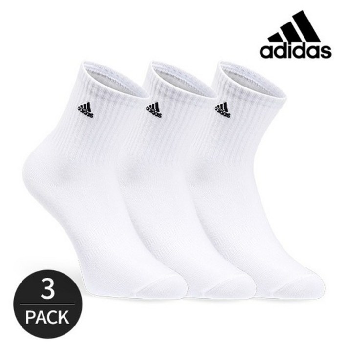 아디다스 여성 퍼포먼스 베이직 자수 중목양말 3P_WH, 상세설명 참조