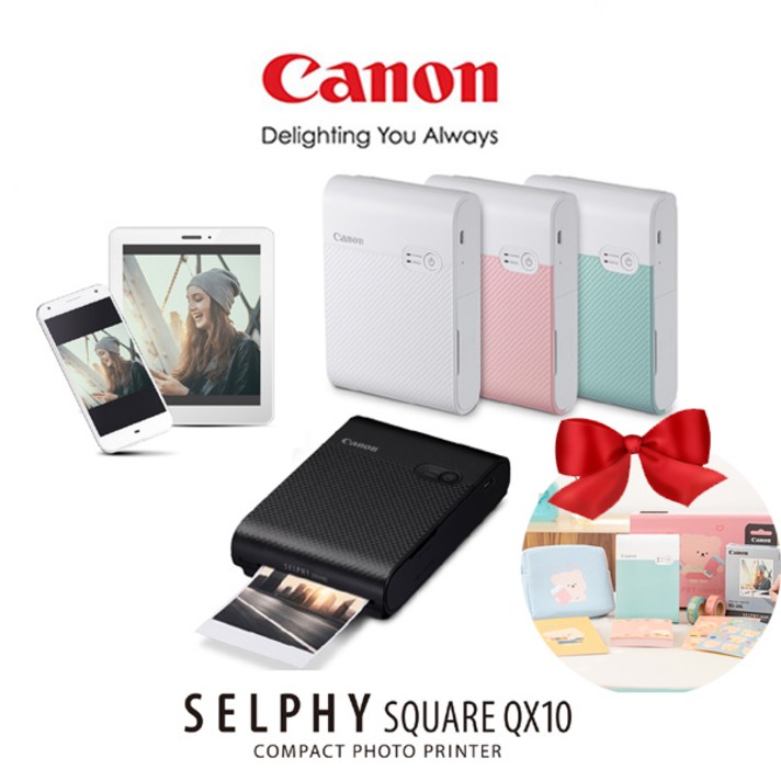 휴대용 포토프린터 SELPHY SQUARE QX10+전용카트리지 XS-20L+밤토리패키지, 핑크