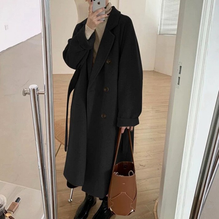 레티고 오버핏 더블 버튼 울 모직 롱 코트 레티고 오버핏 더블 버튼 울 모직 롱 코트