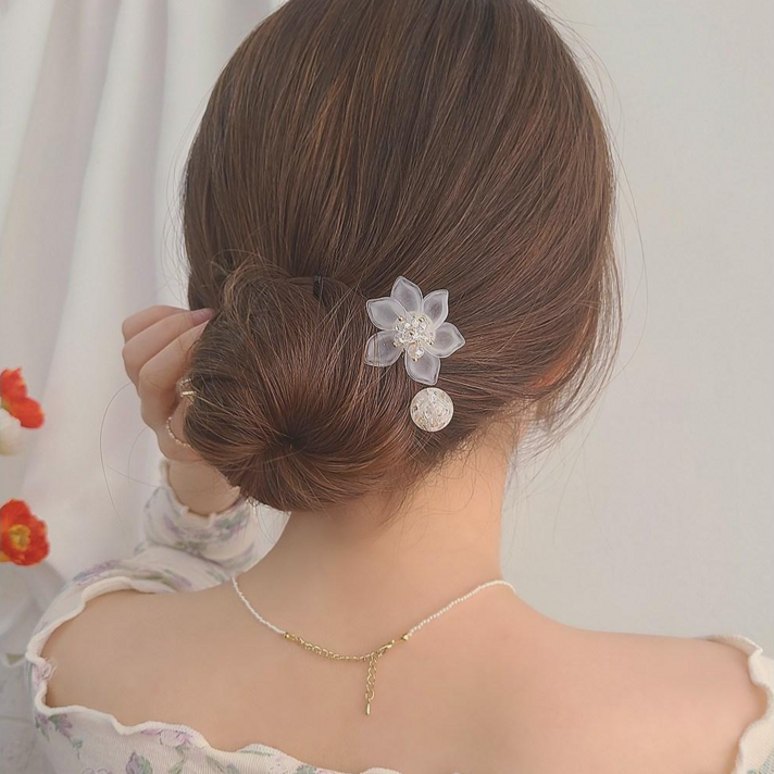 초콜리트쥬얼리 [1+1무배] 페니 비즈 자개 플라워 U자 헤어비녀 올림머리 2피스 세트