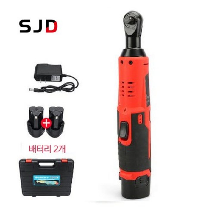 FOXSUR 임팩트 90도 직각 무선 전동 라쳇 렌치 12V 다나에, 풀세트(배터리 2개)