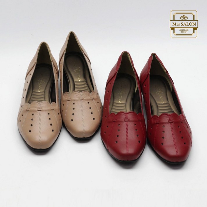 국내제작 수제화 펀칭 가죽 중년여성 정장 단화 50대 엄마 신발 이중쿠션 플랫 H0179
