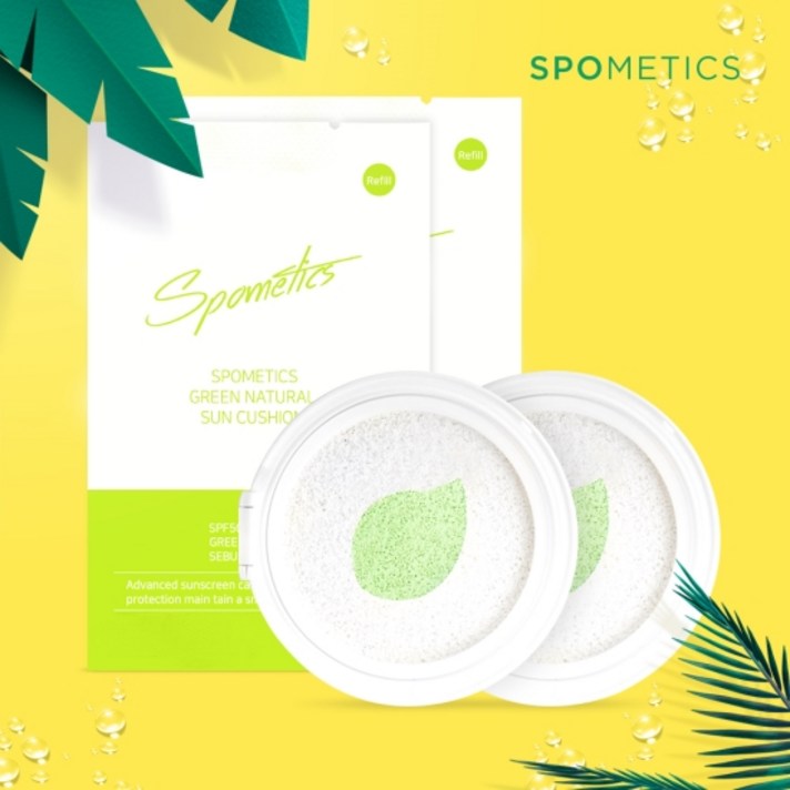 스포메틱스 그린 네츄럴 선쿠션 SPF50+ PA++++ 리필, 25g, 2개