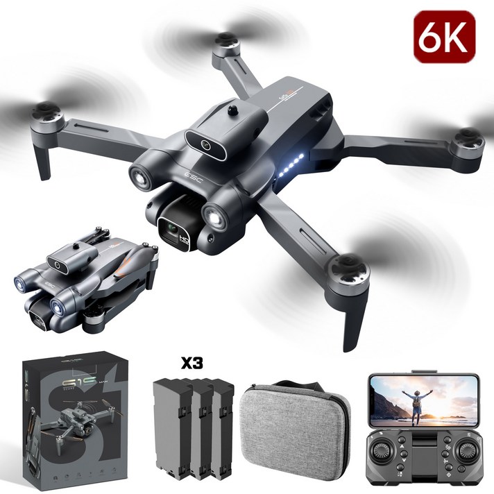  RichMagic&S1S 6K 카메라 에스원스 스마트 드론 브러쉬리스 모터 지능 장애물 회피+한글 설명서, 블랙 