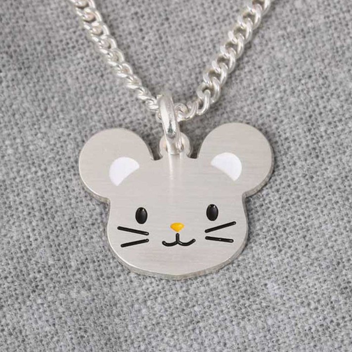 세방쥬얼리 엔틱무광 마우스페이스 쥐띠아기 실버 미아방지 목걸이 팔찌, 목걸이(블랙각인)