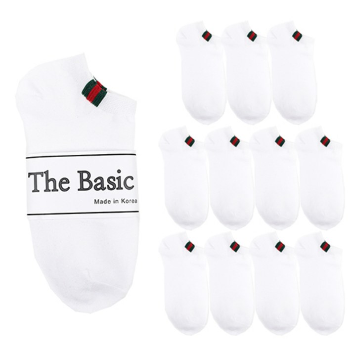 더베이직 여성용 삼색 포인트 스니커즈 발목 양말 12켤레
