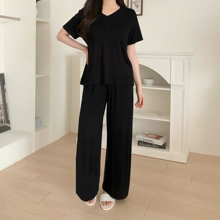 코코라벨라 여성 브이넥 모달 쿨링 상하의 세트 SXL