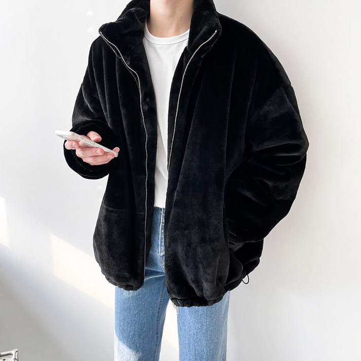 보들 밍크 퍼 하이넥 투웨이 지퍼 스트링 오버핏 점퍼(4color)