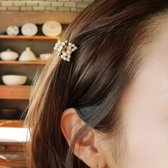 바이진주리본 미니 진주 앞머리 집게핀