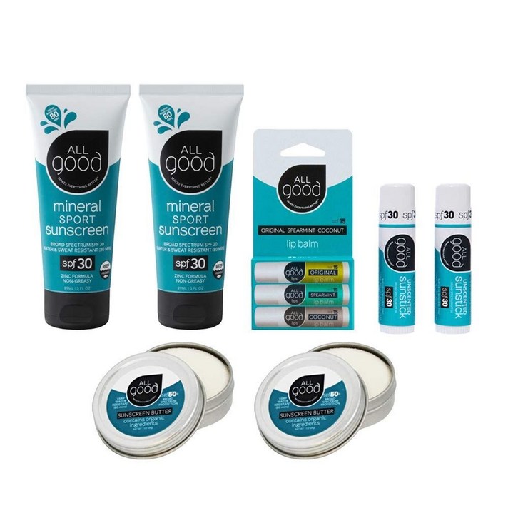 All Good 올굿 미네랄 얼티메이트 선 케어 세트 립밤3종 선로션 선버터 선스틱 총178ml 105g 9개, 1개, 1ml