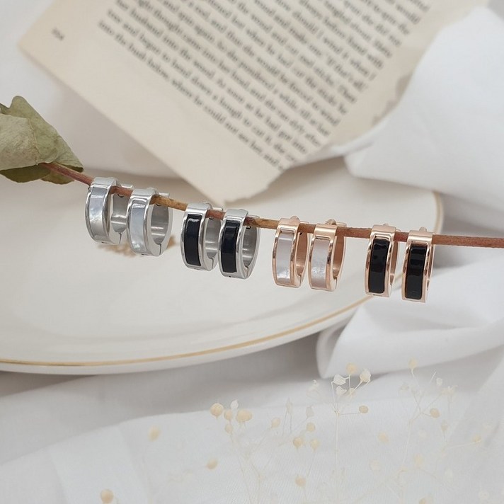 비에이 4종 심플 에폭시 티타늄 써지컬스틸 기본 원터치 귀걸이